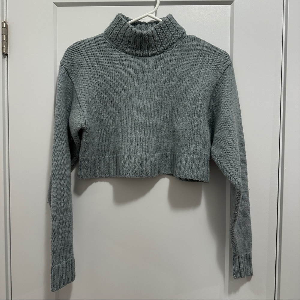 Aritzia Wilfred Free Blue Harper Knit Cropped Turtleneck Sweater Size XXS Womens